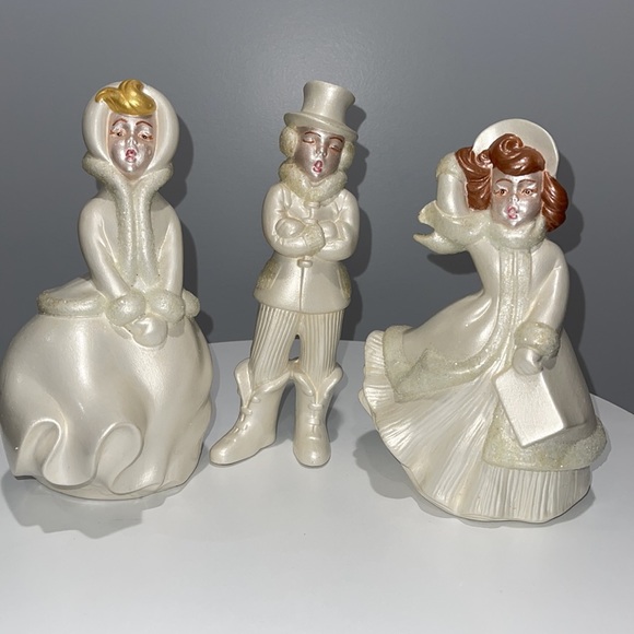 Christmas Mold Carolers Hand-painted Mid-century Modern Vintage Set of 3 - Picture 3 of 17